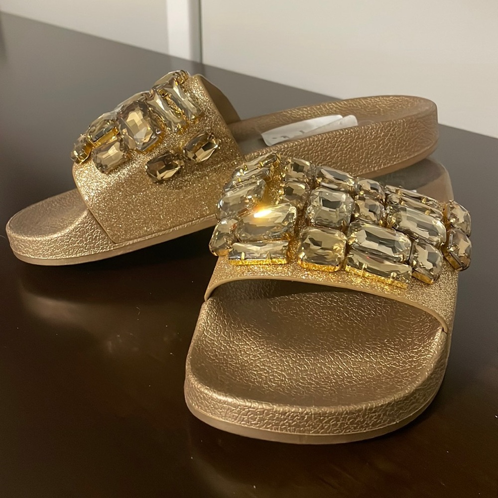 Jessica Simpson Gold diamond and sparkle slides
